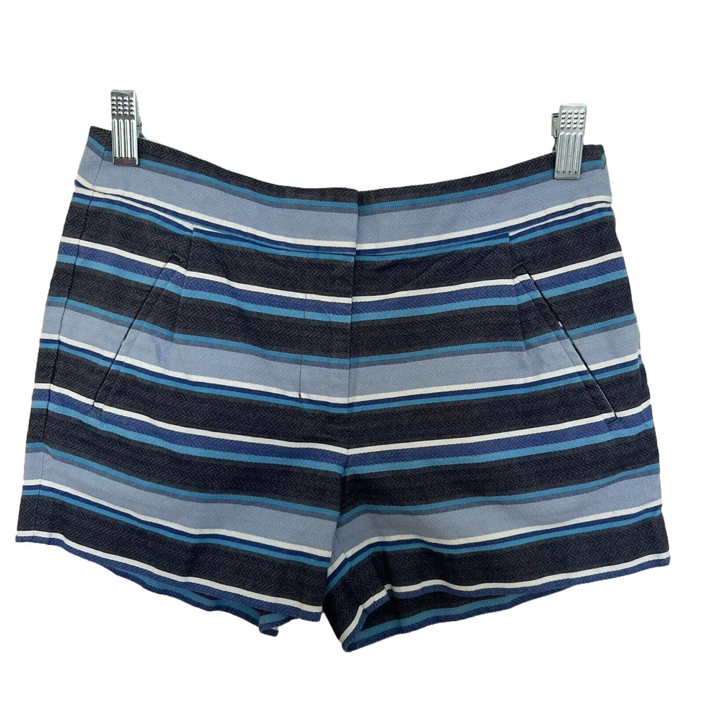 🌵 J. Crew Women's Blue Striped Flat Front Shorts with Pockets - Size 0